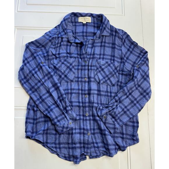 Cloth & Stone Button Up Flannel Plaid Top Womens Size Large - Picture 1 of 6